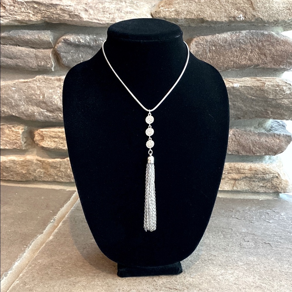 White House Black Market 3 Round Crystal Pendants W/Tassel